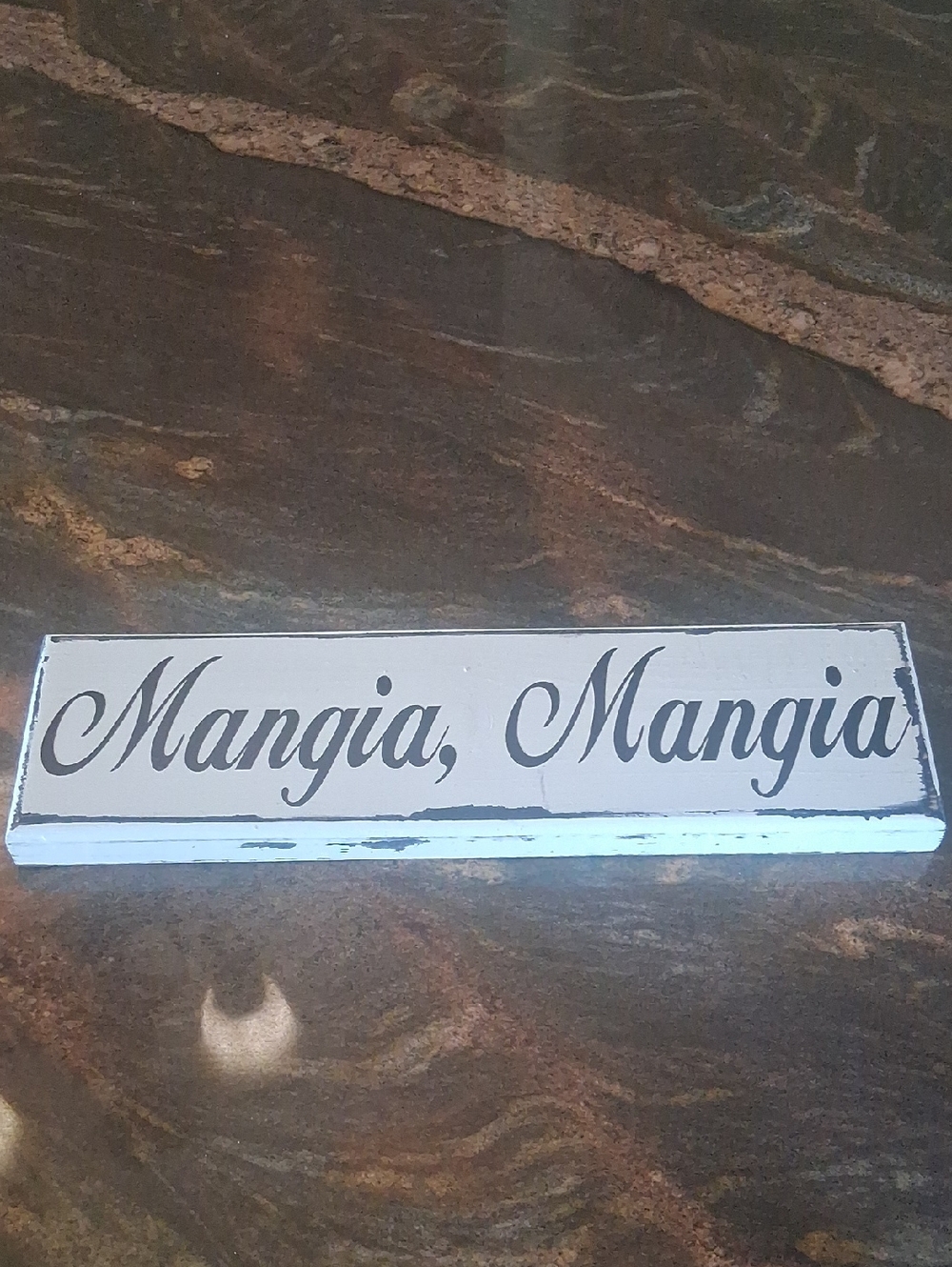 White and Black Rustic Wall Sign - Mangia, Mangia